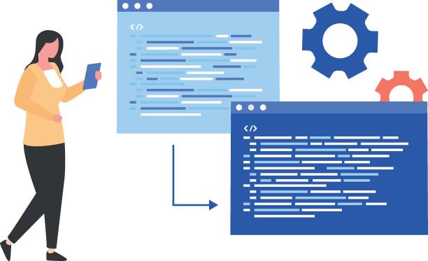 the girl is doing software programming. - 系统软件开发 幅插畫檔、美工圖案、卡通及圖標